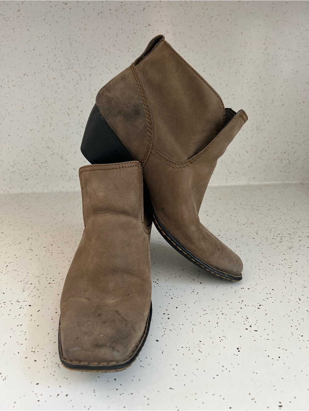 Born Taupe Leather Ankle Boots - Classic Pull-On Chelsea Style